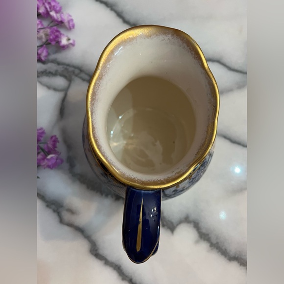 Antique ROYAL DOULTON BURSLEM 6.25” PITCHER England. Cobalt Blue, White & Gold - Picture 7 of 10